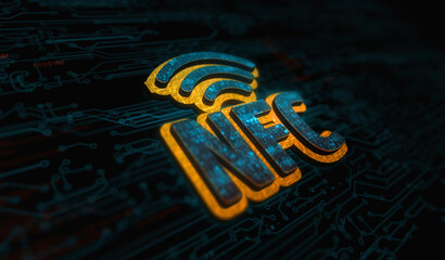 Wall Mural - NFC wireless pay mobile technology symbol digital concept 3d illustration