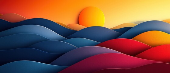 Poster - Abstract Papercut Landscape with a Sunset