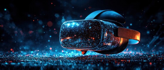 Poster - Virtual Reality Headset Glowing with Blue and Orange Lights