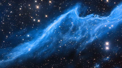Bright streaks of light in a royal blue nebula with faint constellations