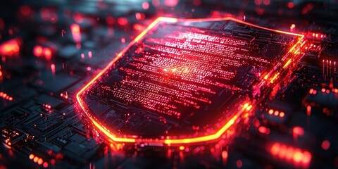 Aufkleber - Red Glowing Shield on a Circuit Board with Code