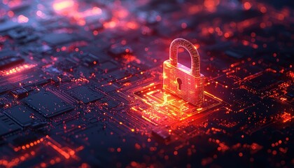 Aufkleber - A glowing red padlock on a circuit board