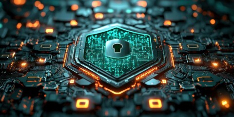 Poster - Futuristic Cyber Security System with a Keyhole Icon