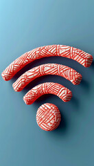 Poster - This visual features a Wi-Fi symbol crafted from vibrant red threads, arranged meticulously on a smooth blue surface, showcasing a creative take on technology-inspired design.
