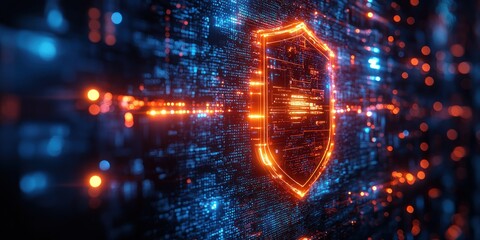 Poster - Glowing Shield Symbol on a Digital Background