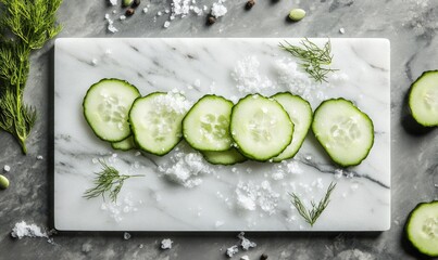 A white marble board with cucumbers on it