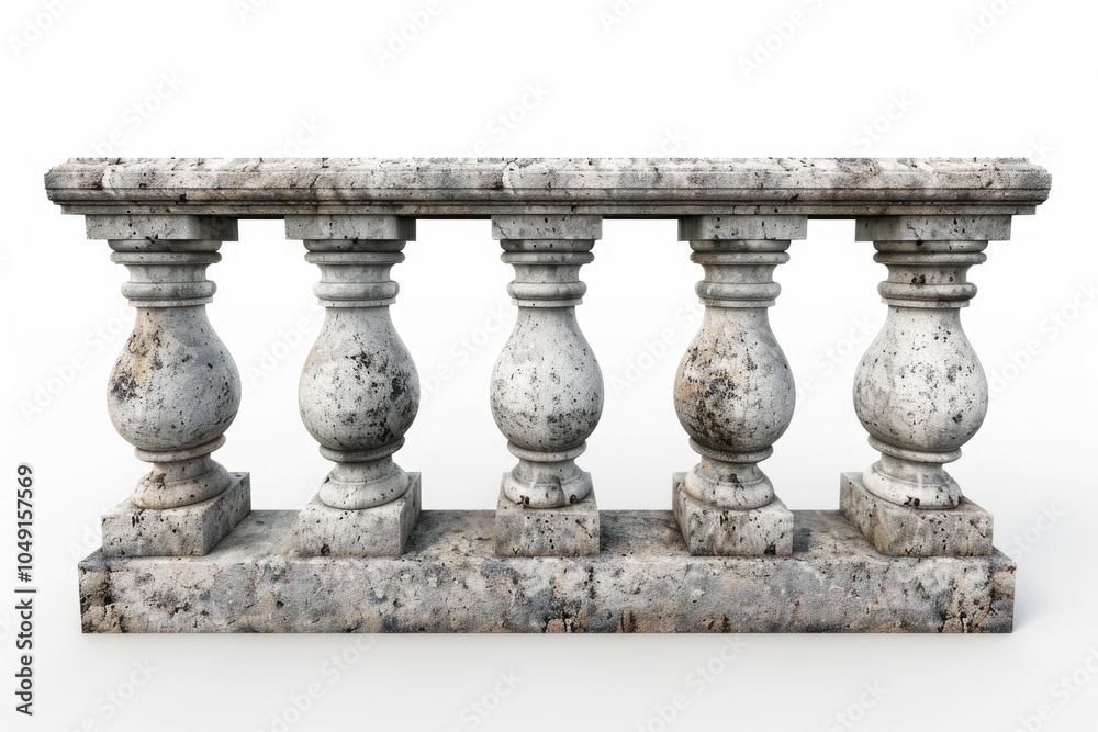 Stone Railing Texture White railing with five pillars and a grey stone base. The railing is ...