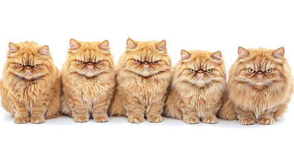 Poster - five sad-looking cats in a set isolated on a transparent background generative ai
