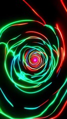 Poster - Vertical video of neon spiral vortex with RGB colors on black background.