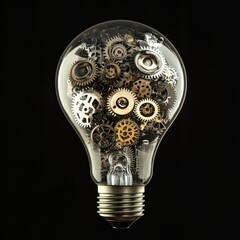 Fototapete - Lightbulb Filled with Interlocking Cogs and Gears