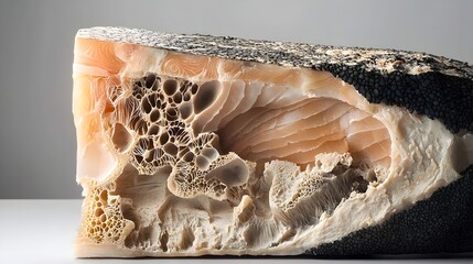 Poster - Captivating close up of a cross section of rich flavorful black cod showcasing its unique and intricate textural patterns  This image can be used for culinary food or design related projects