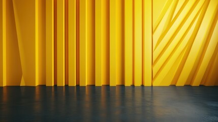 Poster - A vibrant interior wall in bright yellow, featuring dynamic geometric and diagonal elements that create a lively and energetic atmosphere in a modern space.