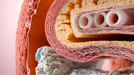 Leinwandbilder - Close up cross section view of a layered PVC polyvinyl chloride pipe showcasing the internal structure and material composition used in industrial construction and utility applications