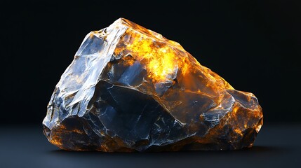 A large, glowing rock with orange light emanating from its center, isolated on a black background.