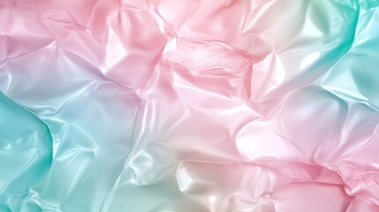 Poster - A soft, pastel-colored, crinkled plastic texture image that showcases gentle gradients of pink and teal, providing a soothing abstract background.