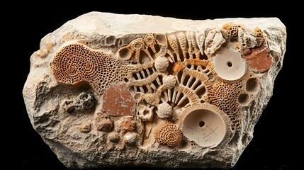 Aufkleber - Close up view of a fossilized section of a crinoid stem revealing the intricate and elegant segmented patterns and textures of this ancient marine invertebrate creature from the prehistoric era