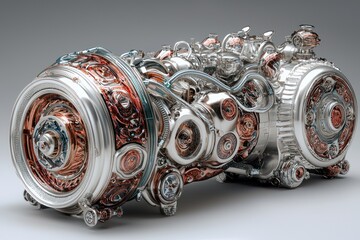 Aufkleber - A Complex and Detailed Futuristic Engine with Chrome and Copper Accents