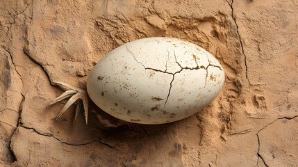 Aufkleber - Closeup of a Fossilized Bird Egg Displaying an Intricately Cracked and Textured Surface Revealing its Ancient Origins and Fragile Nature