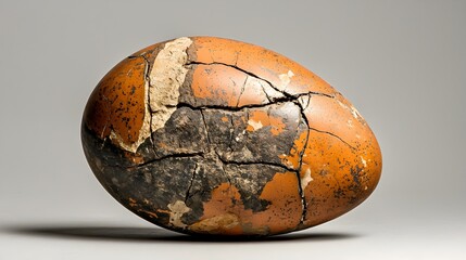 Aufkleber - Closeup of a fossilized bird egg with intricate cracks and fractures visible on the surface an ancient archaeological discovery that provides insight into prehistoric life and the natural world