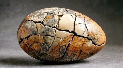 Aufkleber - Closeup of a fossilized bird egg with small cracks and intricate surface texture revealing the ancient and fragile nature of this prehistoric relic