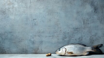 Poster - Closeup of a raw whole barramundi fish fillet laid horizontally on a clean natural surface  The seafood is ready for cooking or food photography