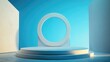 © chesleatsz - White Platform with a Circular Frame Against a Blue Background