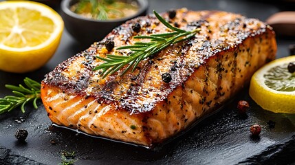Poster - Closeup view of a marlin fish steak displaying the intricate network of muscle fibers and textures