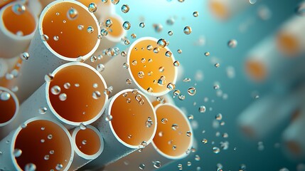 Poster - Closeup view of the smooth transparent internal surfaces of PVC pipes designed to reduce friction and improve fluid flow through the infrastructure  The abstract geometric patterns and teal orange