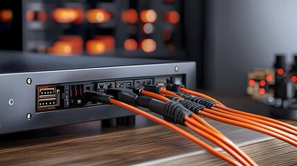 Poster - Closeup view of various cables and wires connected to the back of a modern smart television device showcasing the technical setup for digital media and entertainment
