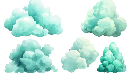 Poster - Set of Watercolor Clouds Isolated on a Transparent Background Generative AI