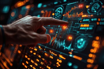 Aufkleber - Hand Interacting with a Futuristic Digital Interface Displaying Data