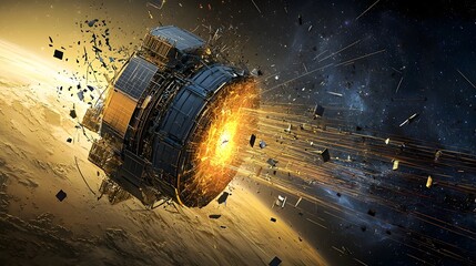 Aufkleber - Concept of a futuristic technology using powerful magnets to attract and collect metallic space debris promoting a clean and sustainable space environment through innovative scientific solutions