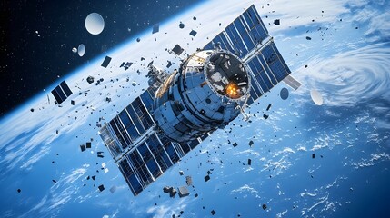 Aufkleber - Conceptual image of a future space station with modular design and technology focused on effective debris management and sustainable in the orbital environment