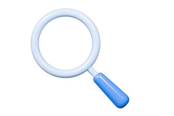 Poster - 3D Magnifying glass icon. Minimal Blue Magnifying glass lens tool icon isolated on blue background. Search, Find, Zoom, Research and science tool concept. 3d render.