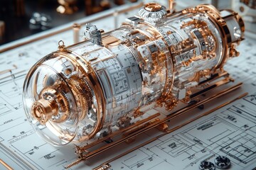 Aufkleber - A Close-Up of a Complex, Transparent, Golden, and Silver Mechanical Device