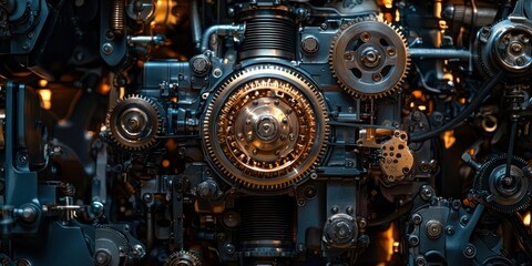 Poster - Close-up of a Complex Machine's Internal Mechanism with Gears and Components