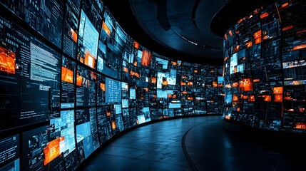 Poster - Curved OLED television displaying visuals in a dark moody interior setting creating an immersive multimedia experience for entertainment gaming or home decor