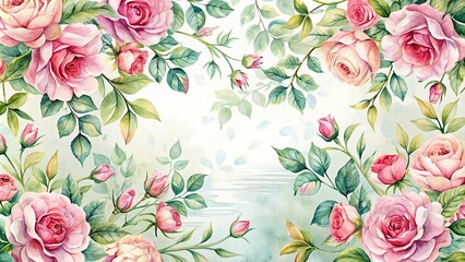  Watercolor rose and branch reflected in water