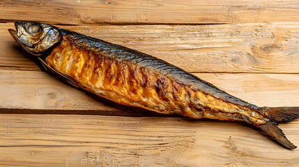 Poster - Delicious smoked mackerel fillet placed flat on a surface with the tail end visible  This food photography showcases the texture flavor and nutritional benefits of this versatile seafood ingredient