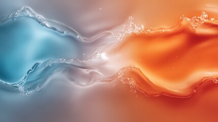 Poster - A stunning visual of blue and orange fluids merging together, creating a dynamic and vibrant interplay of colors, showcasing energy and fluidity.