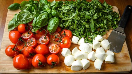 Poster - Freshly Gathered Ingredients for Homemade Pizza Ripe Tomatoes Fragrant Basil and Creamy Mozzarella Cheese Ready to Create a Delicious Italian Dish