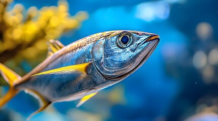 Poster - A close up head on view of a bonito fish showcasing its sleek streamlined profile and natural minimalist beauty  This image depicts the marine delicacy in a style suitable for various culinary