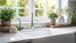 © MUMTAZ - Cozy interior of kitchen with metal sink near window. Interior kitchen concept.