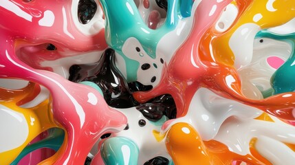 Poster - A dynamic abstract artwork featuring flowing shapes in various colors such as pink, orange, and turquoise, conveying movement and energy.