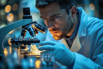Aufkleber - A Scientist Carefully Examining Samples Through a Microscope in a Laboratory