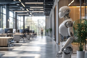 Poster - Humanoid Robot in a Futuristic Office Setting