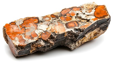 Poster - Angled view showcasing the intriguing fossil patterns and textures of a fragment of petrified wood a remnant of ancient geological processes and the passage of time