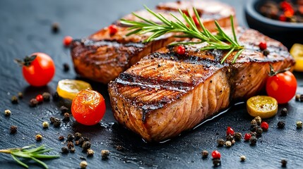 Poster - Detailed close up shot of a succulent marlin steak showcasing the intricate muscle fibers and natural texture of this premium seafood delicacy