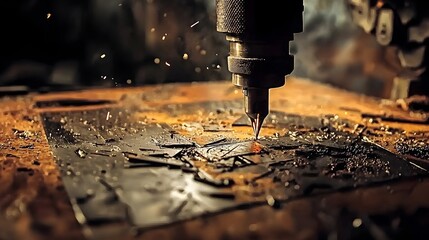 Leinwandbilder - Detailed close up shot of an industrial laser machine precisely cutting through metal sheets during a manufacturing or fabrication process in a modern workshop or factory setting