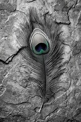 Poster - Elegant Peacock Feather on Textured Surface